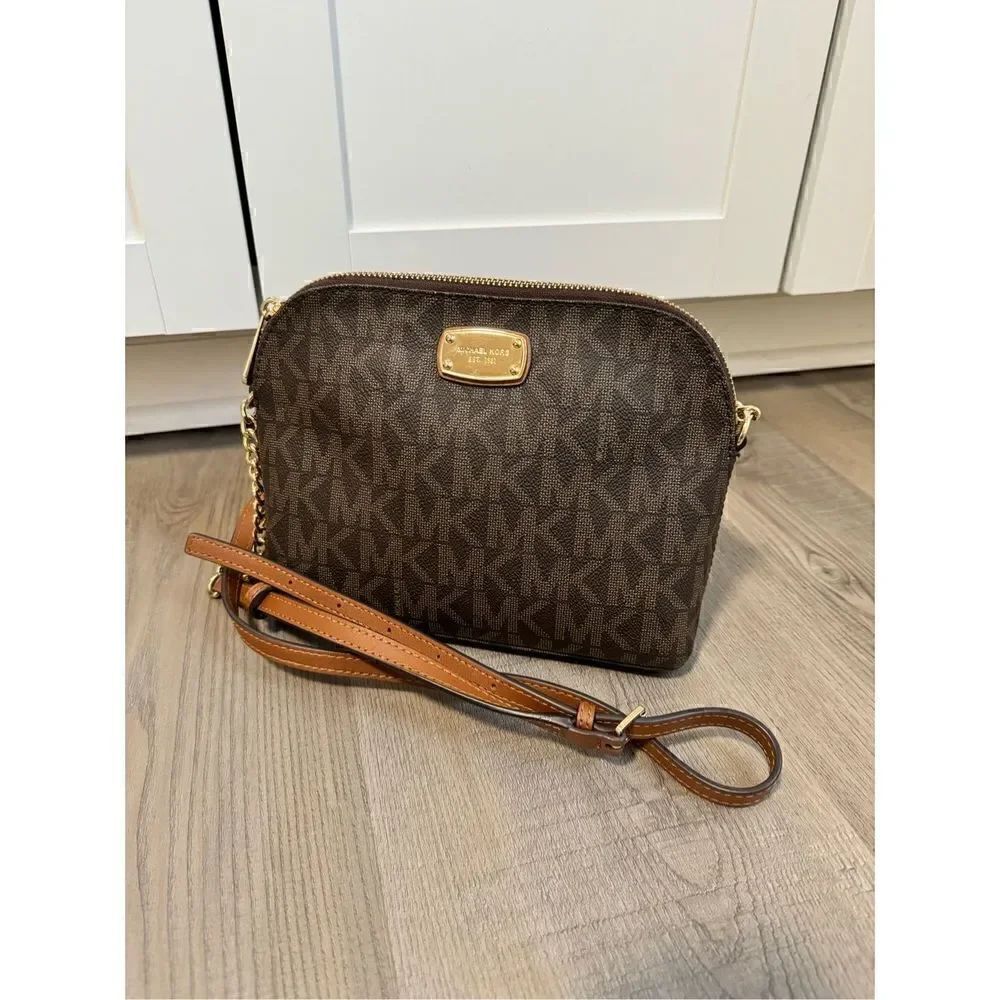 Michael Kors Brown Signature Canvas & Leather Crossbody Shoulder Bag
